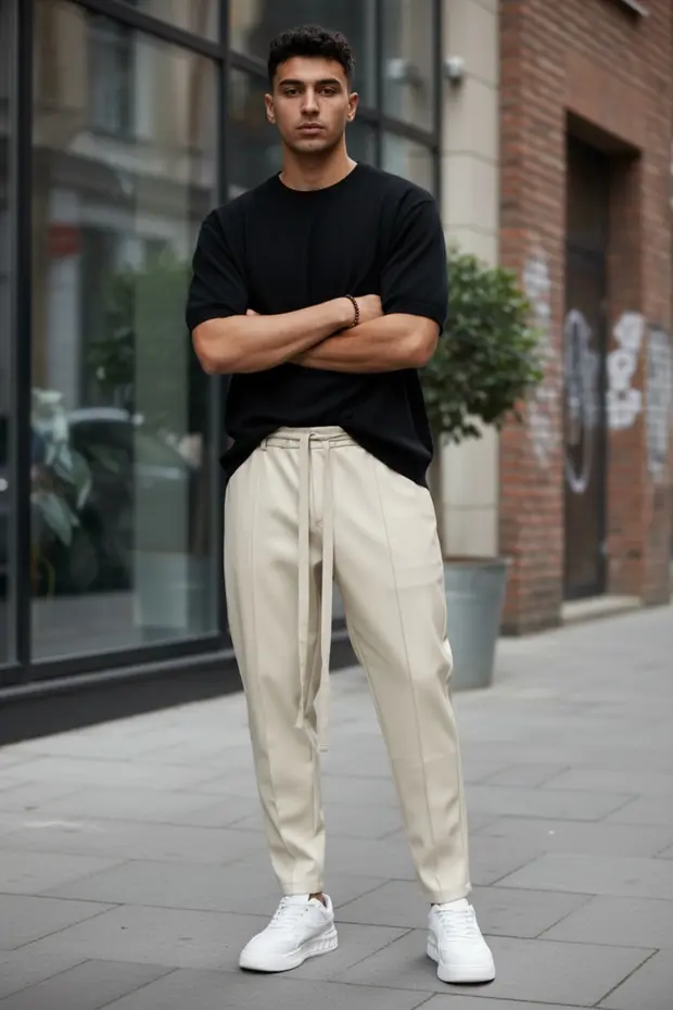 Pantaloni casual din piele ecologica, pentru barbati, pantaloni fashion, 2648