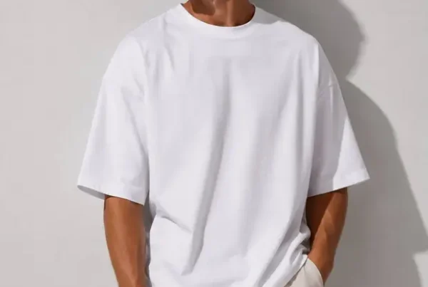 Tricou alb oversize pentru bărbați, cu gât crew, din bumbac de bază, croială confortabilă